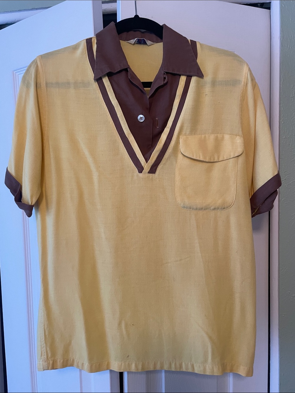 Van Heusen Yellow Polo with Brown Contrast Collar and Trim